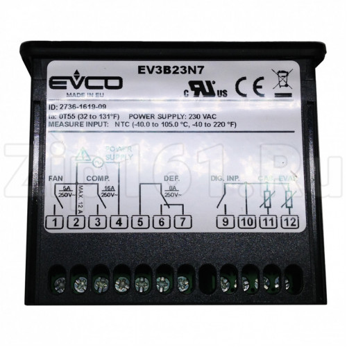 Программируемый контроллер EVCO EV3B23N7 230V 2Hp/8A/5A  ID974, 70х63х29мм