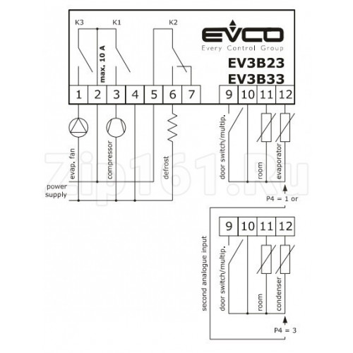 Программируемый контроллер EVCO EV3B23N7 230V 2Hp/8A/5A  ID974, 70х63х29мм